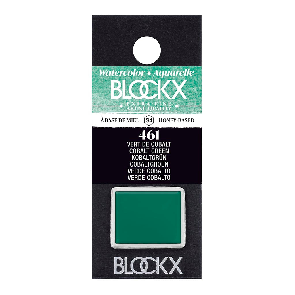BLOCKX Watercolour Half Pan S4 461 Cobalt Green, a hand-made, semi-opaque pigment known for its brilliance and durability.