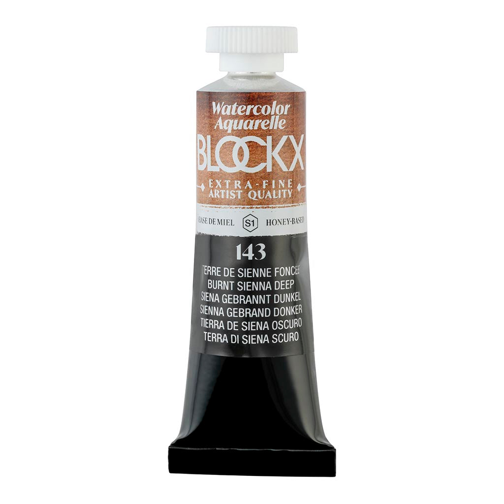 BLOCKX Watercolour Tube 15ml in Deep Burnt Sienna, featuring warm earthy tones for vibrant, long-lasting art.