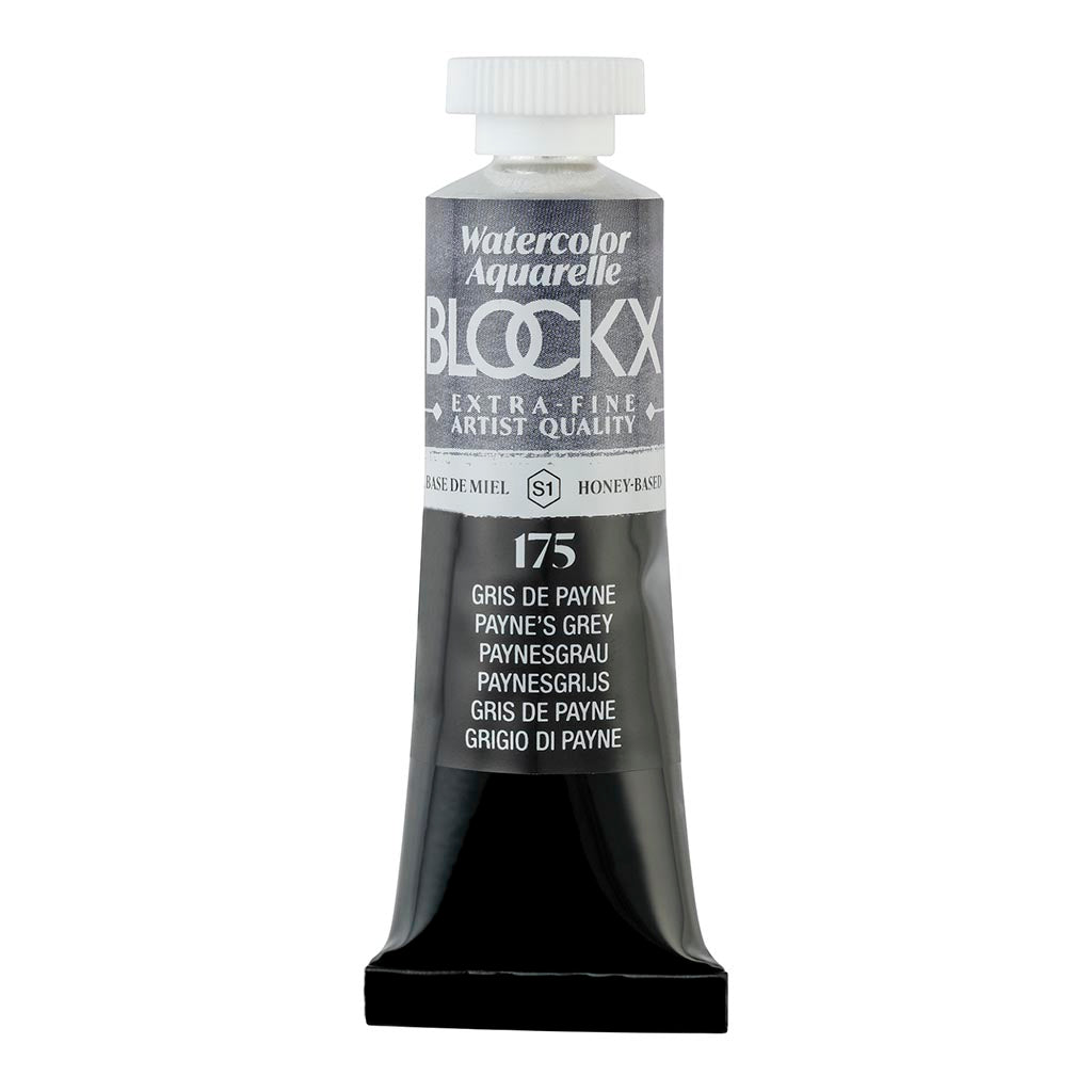 BLOCKX 15ml watercolour tube in Paynes Grey, featuring vibrant, durable pigments and handmade quality from Belgium.