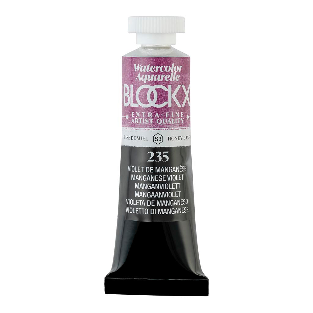BLOCKX 15ml Watercolour Tube in Manganese Violet, vibrant and light-fast with semi-transparent brilliance for artists.