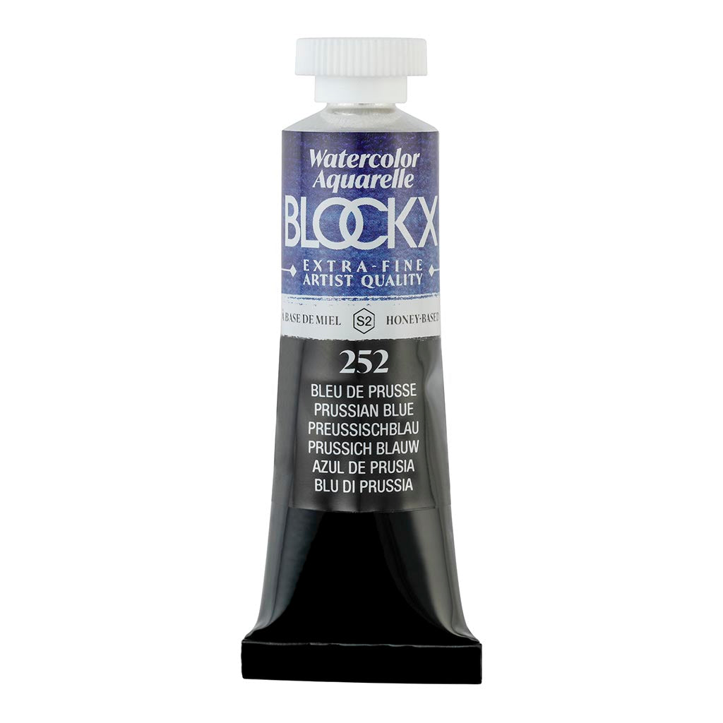 Prussian Blue watercolour tube, 15ml, featuring highly pigmented, light-resistant formula for vibrant, semi-transparent layers.