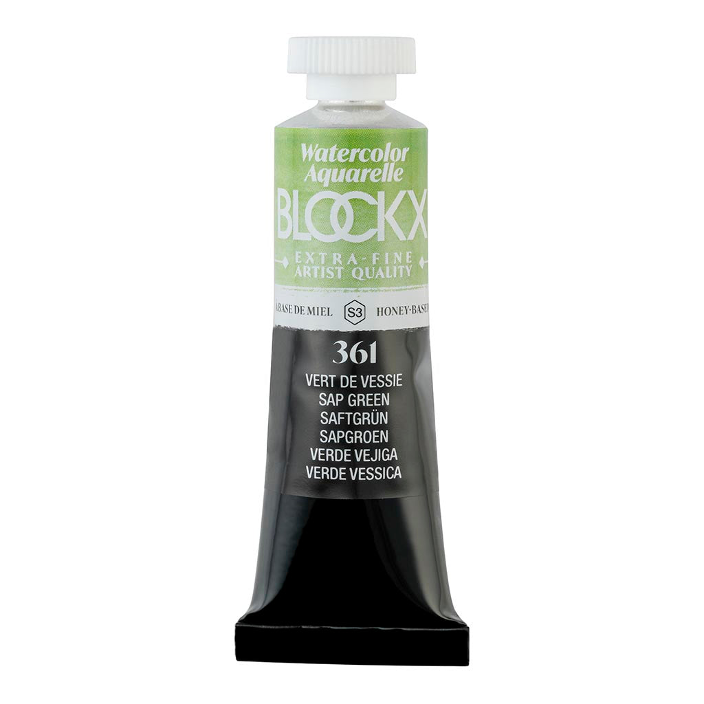 BLOCKX Watercolour Tube 15ml S3 361 Sap Green featuring rare light-resistant pigments for vibrant, durable art.