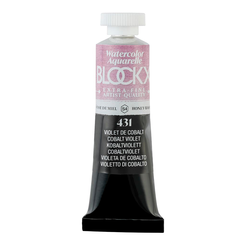 BLOCKX 15ml Cobalt Violet watercolour tube featuring vibrant, light-resistant pigments for artists seeking brilliance and durability.