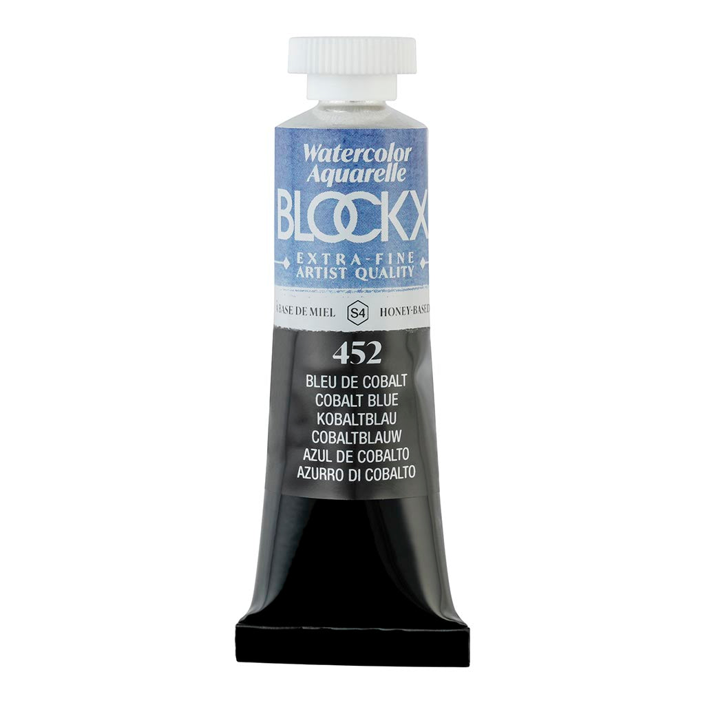 BLOCKX 15ml Cobalt Blue watercolour paint tube featuring vibrant, light-resistant pigments for artists.