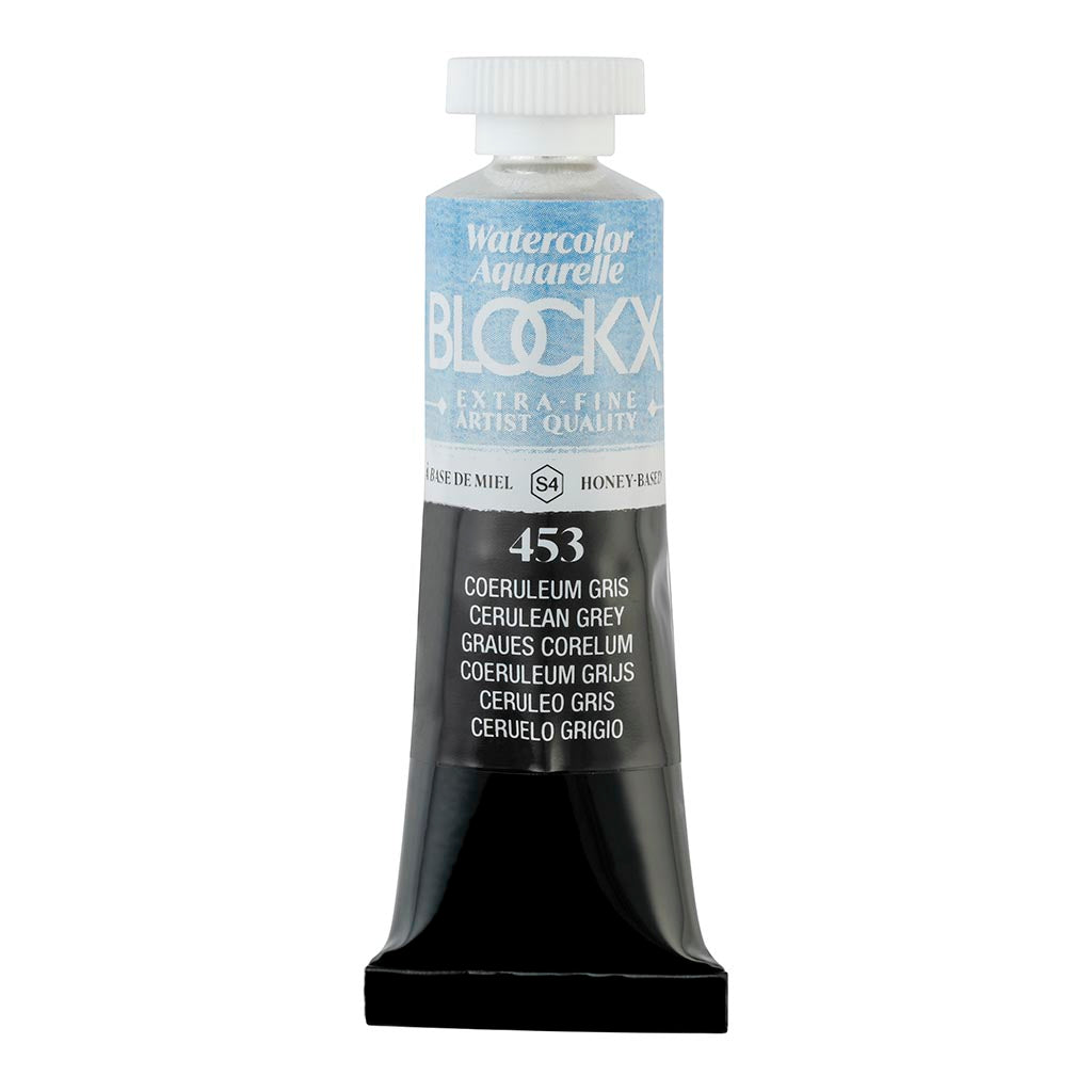 BLOCKX Watercolour Tube 15ml of Cerulean Grey, featuring high-quality pigments for vibrant, lightfast, and semi-opaque results.