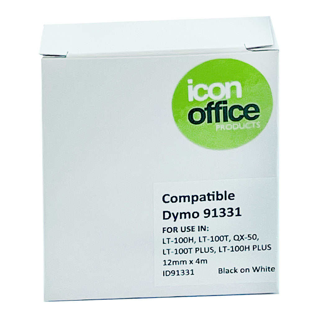 Icon Compatible Dymo LetraTag Tape 91331 12mmx4m Black on White