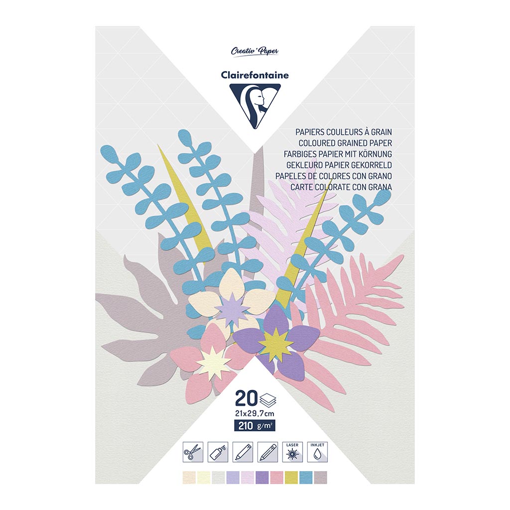 Clairefontaine Coloured Grained Paper Pad A4 210g 20sh