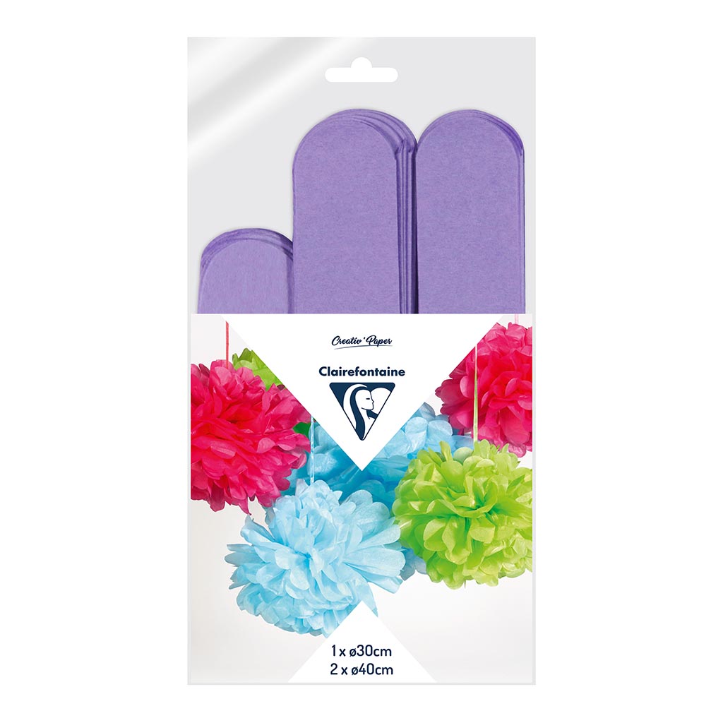 Clairefontaine Crepe Pompoms Mauve, Pack of 3