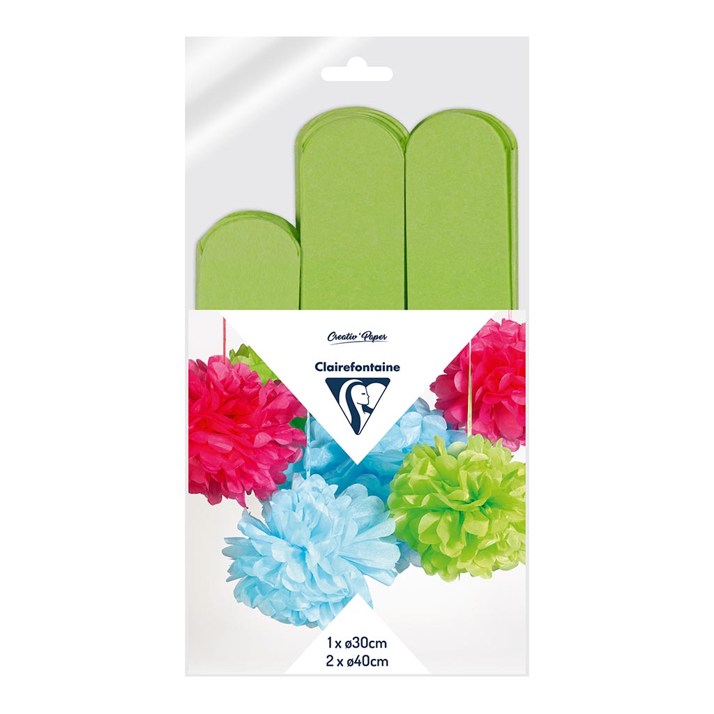 Clairefontaine Crepe Pompoms Apple Green, Pack of 3