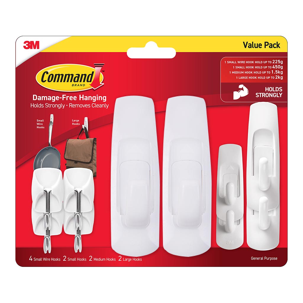 Command Hook 17013-10 Assorted Clear White, Value Pack of 10
