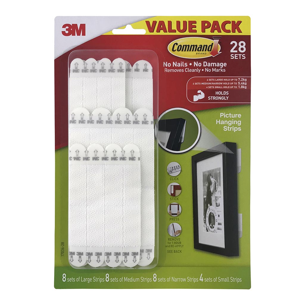 Command Picture Hanging Strips 17036-28 Assorted White, Pack of 28 Sets
