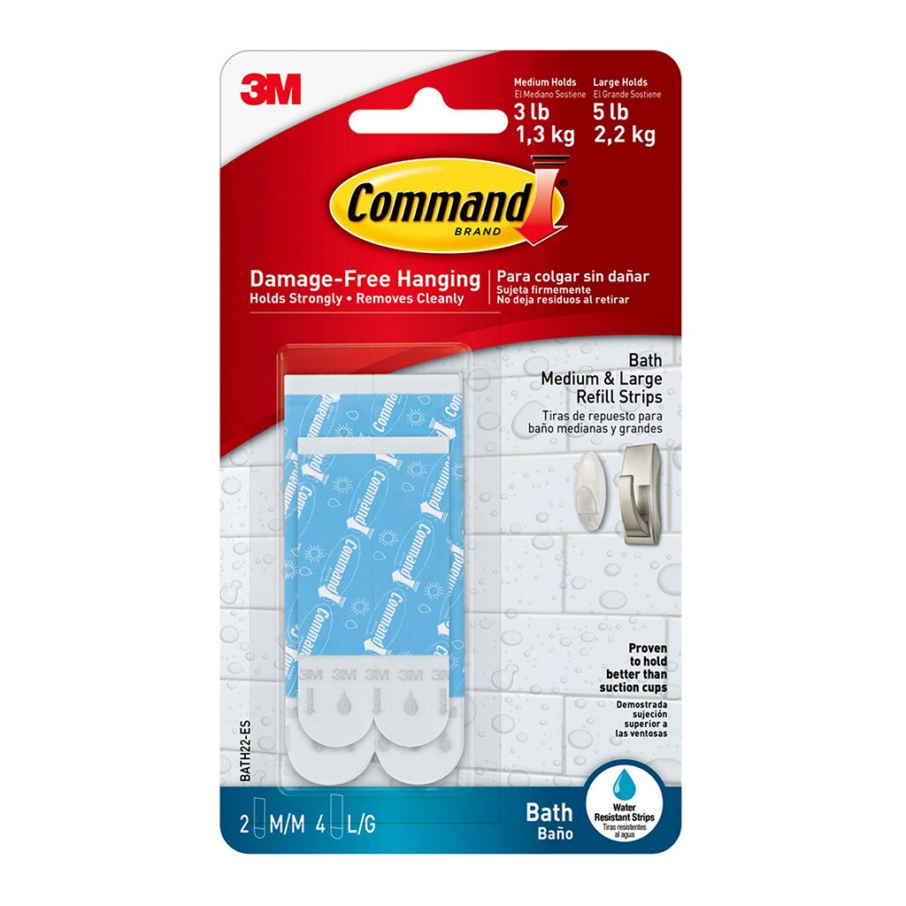 Command Bathroom Refill Strips BATH-22ES Medium Large, Pack of 6