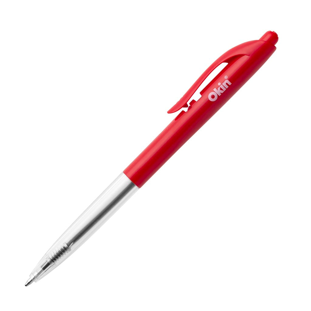 Okin Click Ballpoint Pen Medium Red, Pack of 10