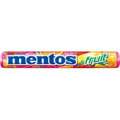 Mentos Fruit 37.5g (40 Pack) offers individually wrapped chewy candies bursting with vibrant fruity flavors for anytime snacking.