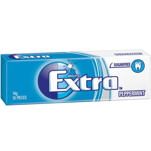 Extra Pellet Peppermint 14g pack of 24, offering sugar-free, refreshing gum for instant breath freshness on the go.