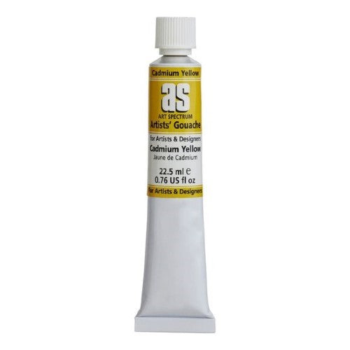 Vibrant Cadmium Yellow gouache paint in a 22.5 mL tube, perfect for artists seeking bold colors and versatile techniques.