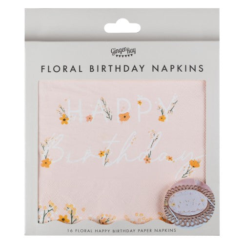 Birthday Bloom Floral Birthday Napkins - Pack of 16