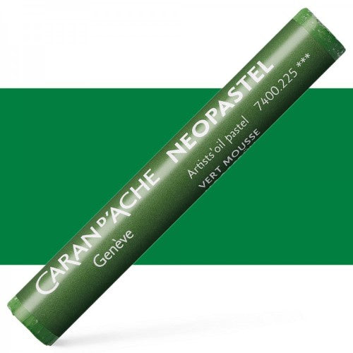 Set of 3 Caran d'Ache Neopastel Moss Green pastels, ideal for blending and vibrant artistic expression on various surfaces.