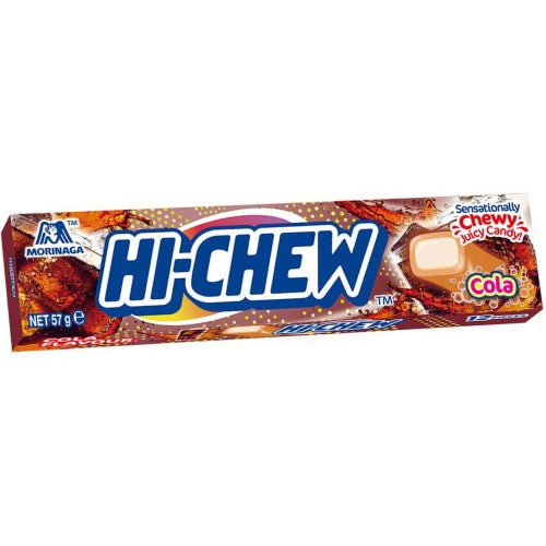 Hi-Chew Cola chewy candy pack, featuring vibrant cola-flavored pieces, perfect for sharing or enjoying on the go.