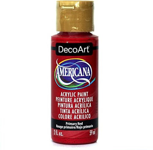 Vibrant Americana Acrylic 2oz in Primary Red, perfect for various artistic and crafting projects on multiple surfaces.