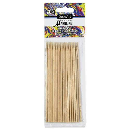 DecoArt Water-Marbling Sticks set of 20, perfect for creating colorful designs on water for DIY art projects.