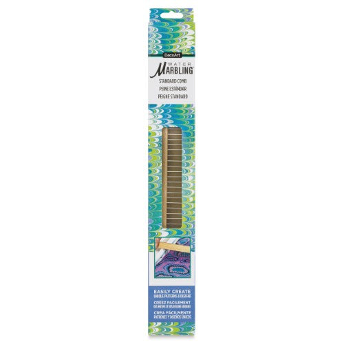 DecoArt Water-Marbling Standard Comb with fine stainless steel teeth and comfortable wood handle for creating intricate patterns.
