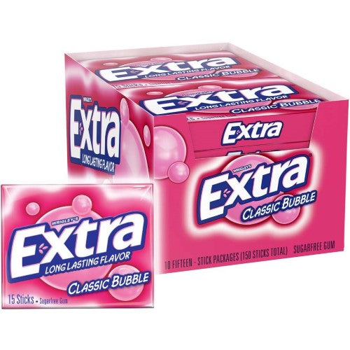 Wrigley’s Extra Classic Bubble Gum 15’s ( 10 Pack )