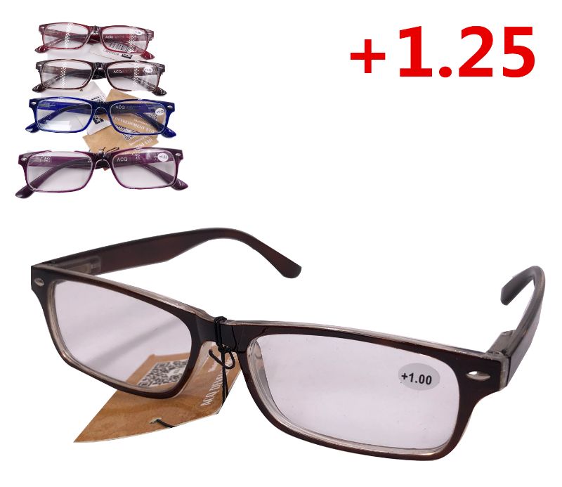 READING GLASSES - PLASTIC COLOR (+1.25) Pack of 12
