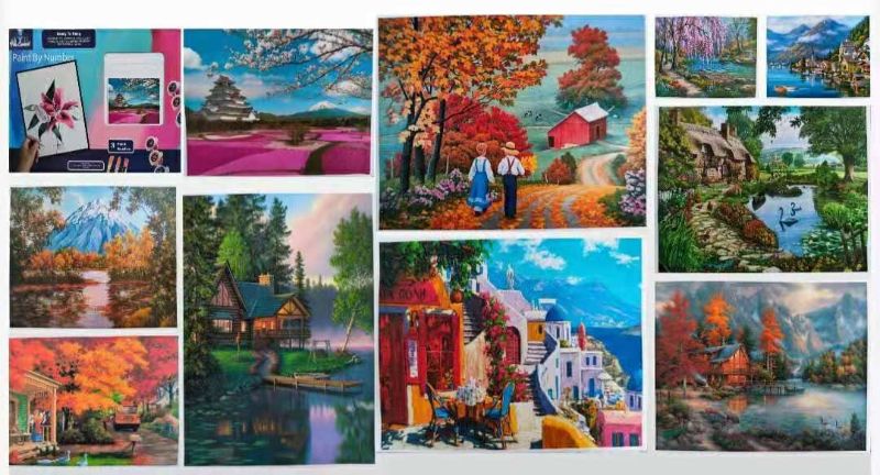 Set of 6 paint-by-number canvases (30 x 40CM) with intricate designs for creative expression and relaxation.