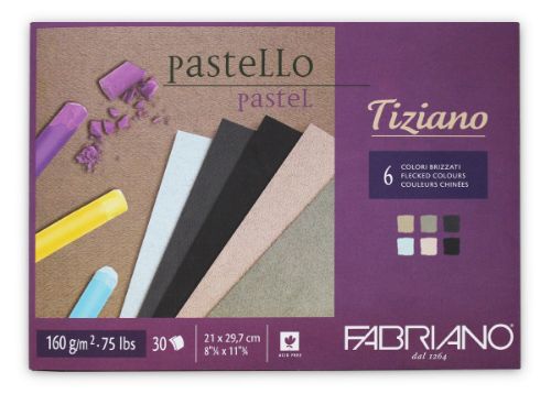 Fabriano Tiziano Pastel Paper Pad 160GSM A4 in vibrant colors, ideal for pastels, graphite, and watercolors, acid-free and durable.