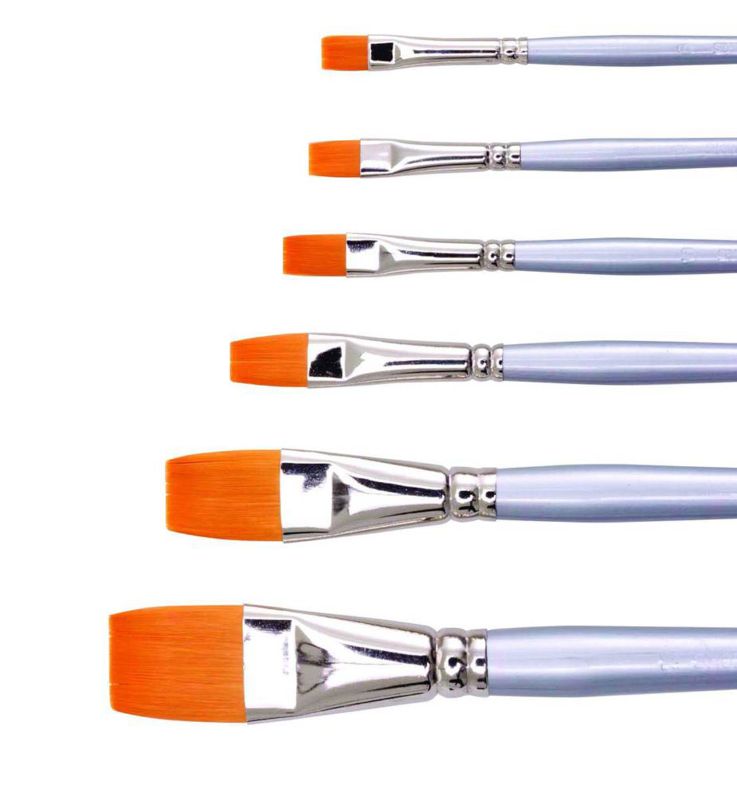 Jasart Gold Taklon Short Flat Brushes - Size 6 (Hangsell)