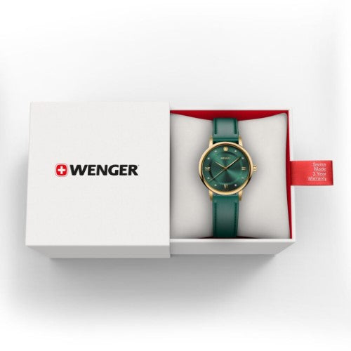 Women's Watch - WENGER URBAN DONNISSIMA 35mm Green Dial Leather Strap