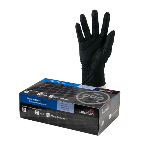 Bastion Nitrile Blk P/F Medium 100pk