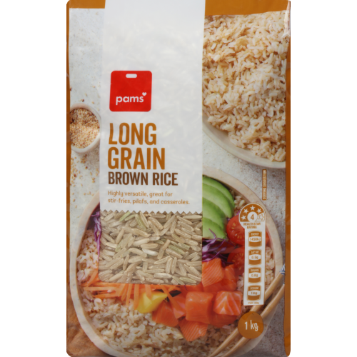 Pams Rice Brown Long Grain 1kg