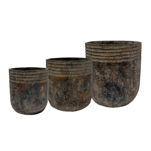 Weathered Black Sumatra Giri Garden Pots Set of 3