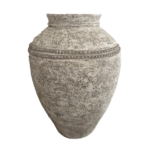 Terracotta Lombok Beaded Urn Rustic White Large 45 x 60cm