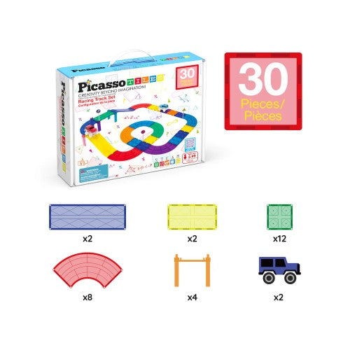 PicassoTiles Magnetic Race Track Set (30 Pcs) w/ Cars