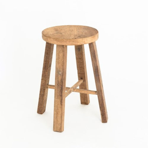 Recycled Teak Round Stool Natural 45cm High