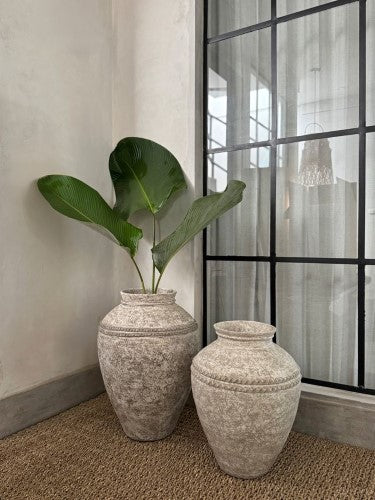Terracotta Lombok Beaded Urn Rustic White Large 45 x 60cm