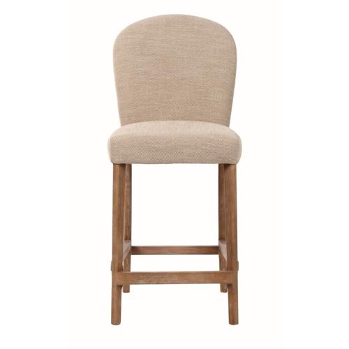 AMBERLEY FABRIC BENCH HEIGHT BARSTOOL W/ LEATHER HANDLE & STUDS
