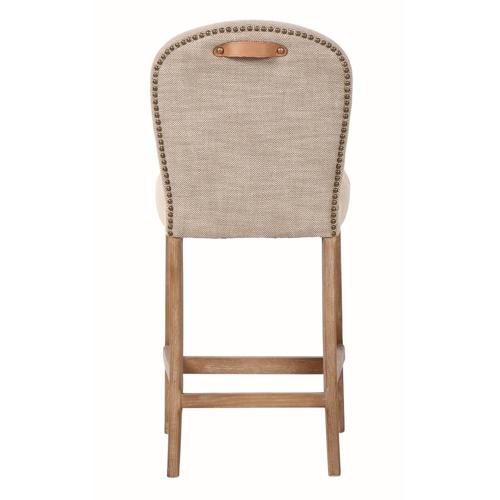 AMBERLEY FABRIC BENCH HEIGHT BARSTOOL W/ LEATHER HANDLE & STUDS
