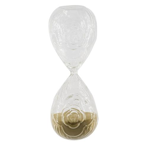 ROSE EMBOSSED HOUR GLASS WITH TAN SAND - LARGE