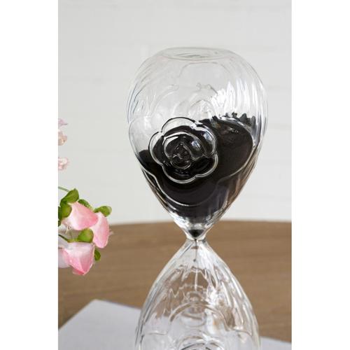ROSE EMBOSSED HOUR GLASS WITH BLACK SAND - LARGE