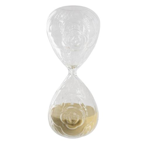 ROSE EMBOSSED HOUR GLASS WITH TAN SAND - SMALL