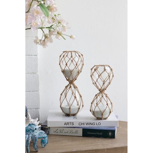 WOVEN HOUR GLASS WITH WHITE SAND - LARGE