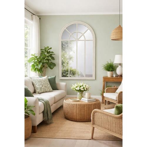 VINTAGE CREAM CHURCH WINDOW MIRROR -Version 1