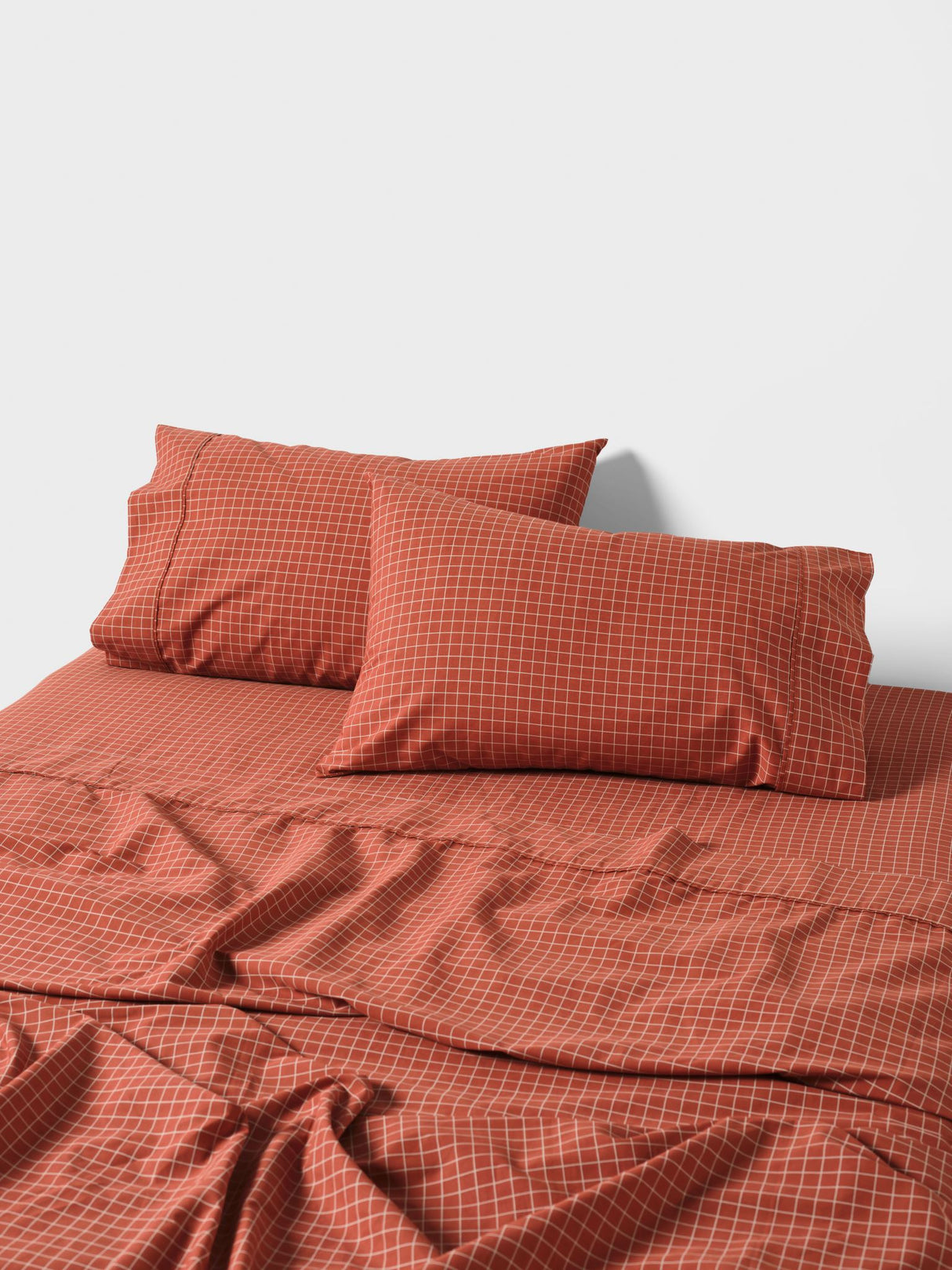 Volley Check Sheet Set Set by Linen House - King (Chilli)