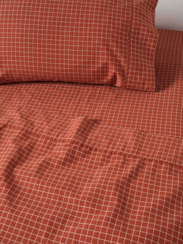 Volley Check Sheet Set Set by Linen House - King Single (Chilli)