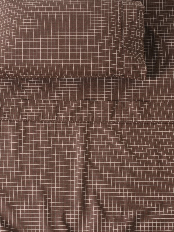 Volley Check Sheet Set Set by Linen House - Super King (Chocolate)