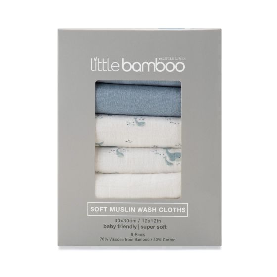 Little Bamboo Muslin Washers 6pk - Retro Blue - Little Bamboo